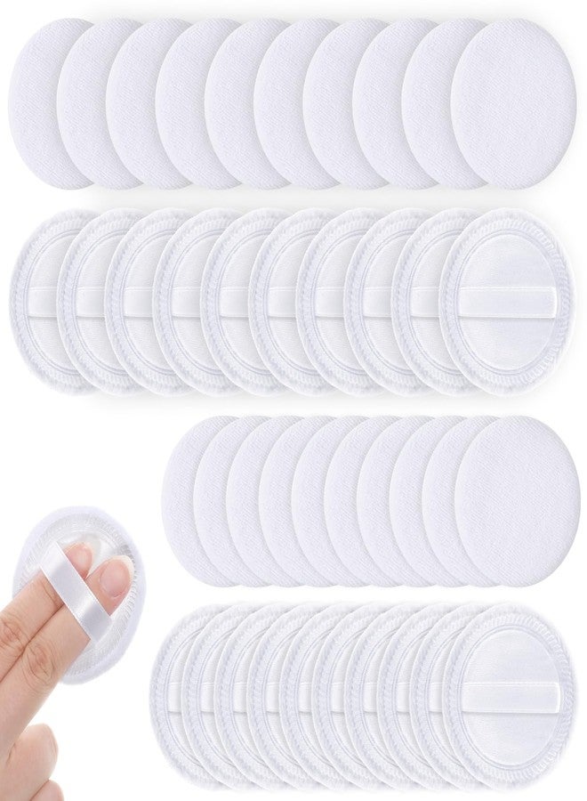 Exclaith 40 Pcs Cotton Powder Puffs Bulk Washable Soft Makeup Powder Pads, White Round Cosmetic Face Powders Makeup Puffs with Ribbon, for Loose Setting Blending Foundation Cream Pressed Body Powders - Image 1