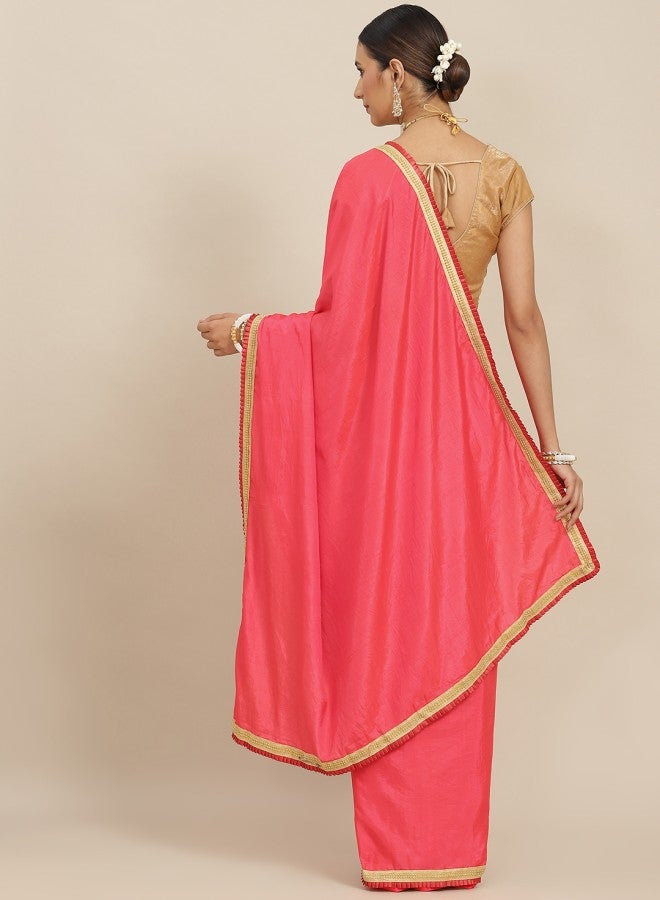 ISHIN Pink Beads And Stones Satin Saree  - Image 2