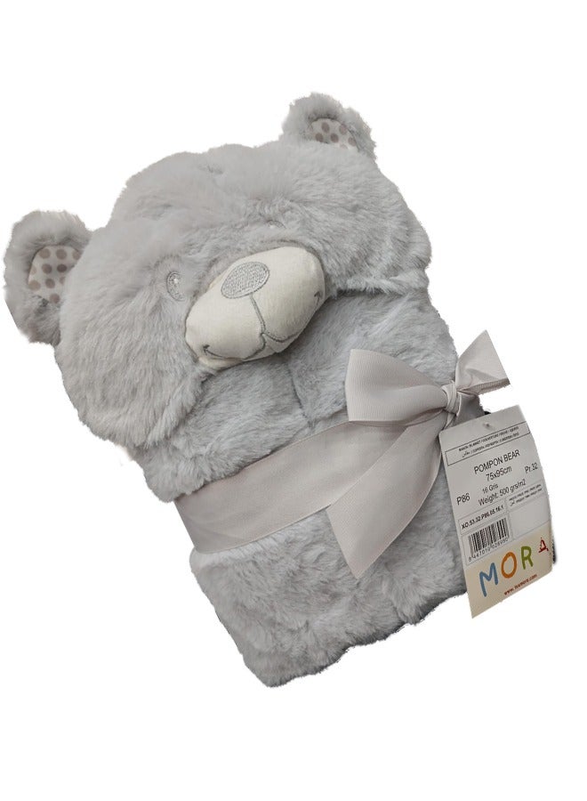 Mora spain Pompon Bear Baby Blanket, Model P86 - Color: Grey- Size: 75 x 95 cm - Weight: 960 grams - Country of origin: Spain. - Image 3