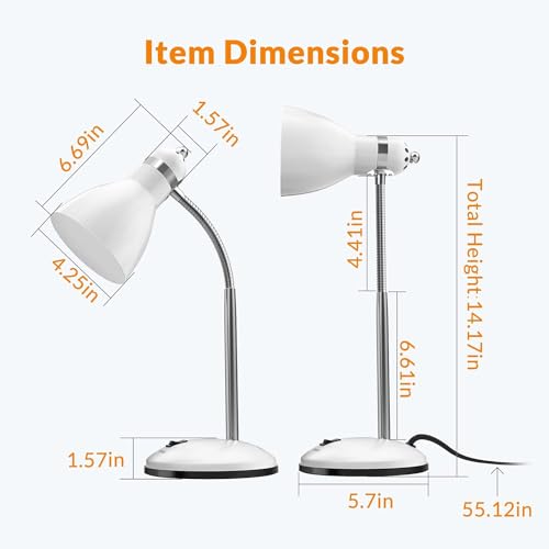 LEPOWER Metal Desk Lamp, Adjustable Goose Neck Table Lamp, Eye-Caring Study Desk Lamps for Bedroom, Study Room and Office (White) - Image 5