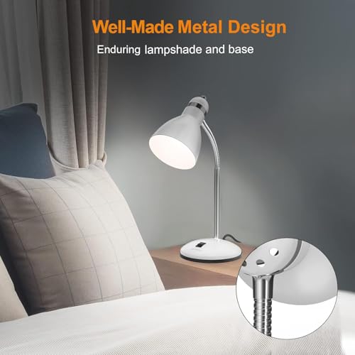 LEPOWER Metal Desk Lamp, Adjustable Goose Neck Table Lamp, Eye-Caring Study Desk Lamps for Bedroom, Study Room and Office (White) - Image 2