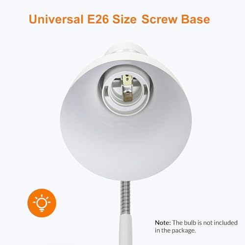 LEPOWER Metal Desk Lamp, Adjustable Goose Neck Table Lamp, Eye-Caring Study Desk Lamps for Bedroom, Study Room and Office (White) - Image 3