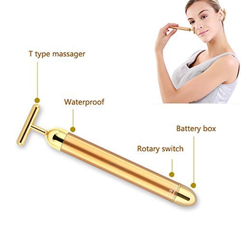 DANGSHAN Beauty Bar 24k Golden Pulse Facial Massager, T-Shape Electric Sign Face Massage Tools for Sensitive Skin Face Pull Tight Firming Lift - Image 2