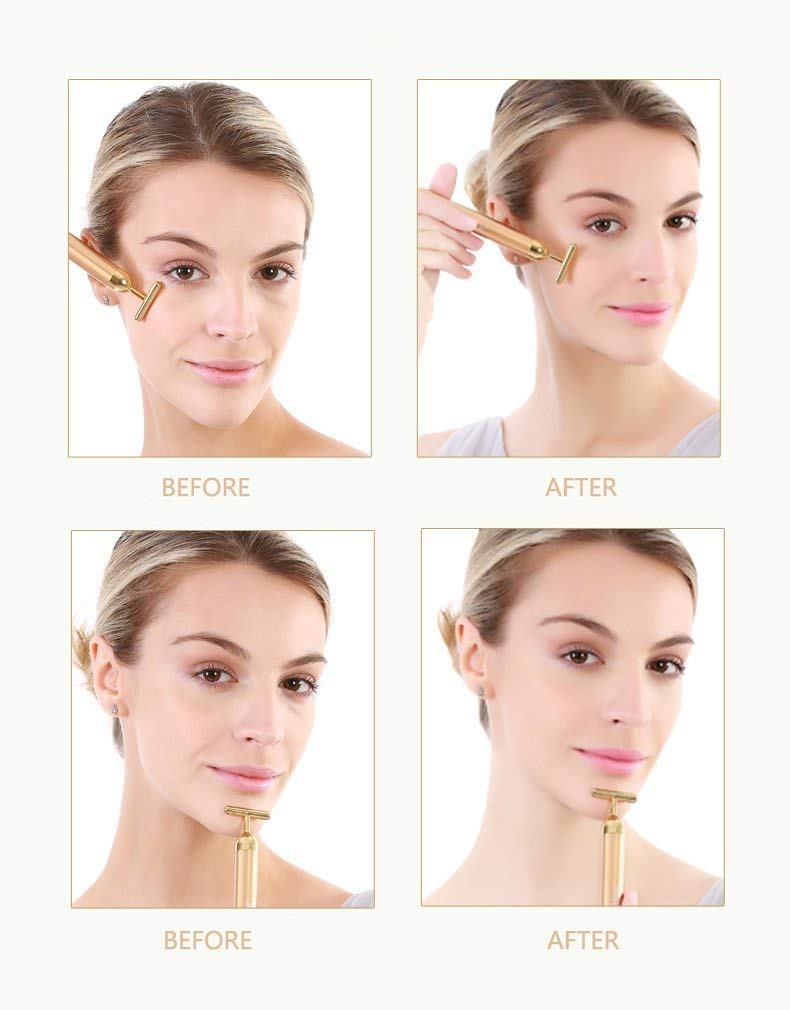 DANGSHAN Beauty Bar 24k Golden Pulse Facial Massager, T-Shape Electric Sign Face Massage Tools for Sensitive Skin Face Pull Tight Firming Lift - Image 4