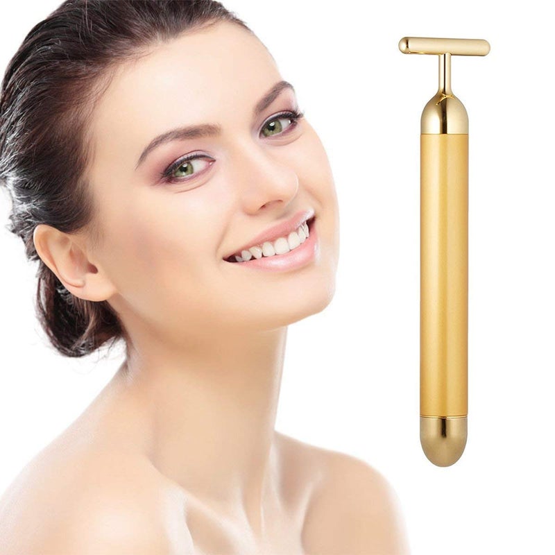 DANGSHAN Beauty Bar 24k Golden Pulse Facial Massager, T-Shape Electric Sign Face Massage Tools for Sensitive Skin Face Pull Tight Firming Lift - Image 1