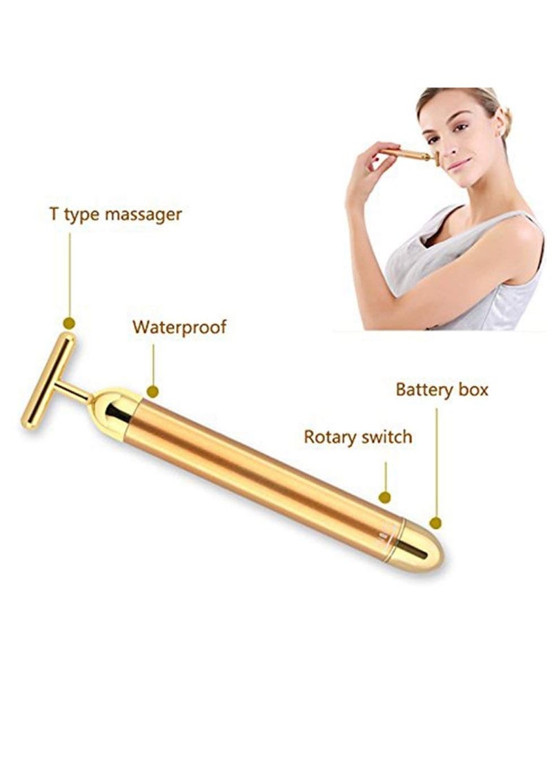 DANGSHAN Beauty Bar 24k Golden Pulse Facial Massager, T-Shape Electric Sign Face Massage Tools for Sensitive Skin Face Pull Tight Firming Lift  - Image 4