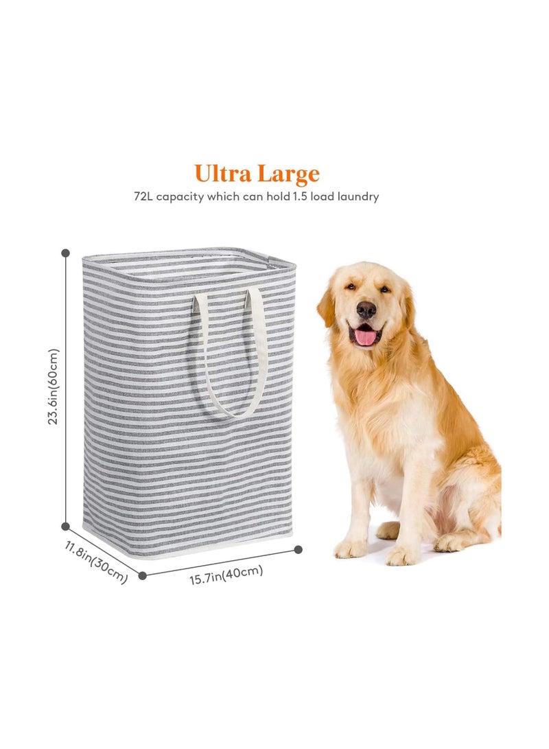 NNEWVANTE سلة غسيل كبيرة قابلة للطي سعة 72 لتر مع مقابض ممتدة سهلة الحمل لألعاب الملابس، رمادي - Image 3