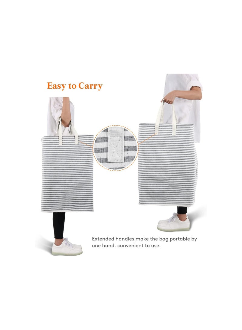 NNEWVANTE سلة غسيل كبيرة قابلة للطي سعة 72 لتر مع مقابض ممتدة سهلة الحمل لألعاب الملابس، رمادي - Image 4