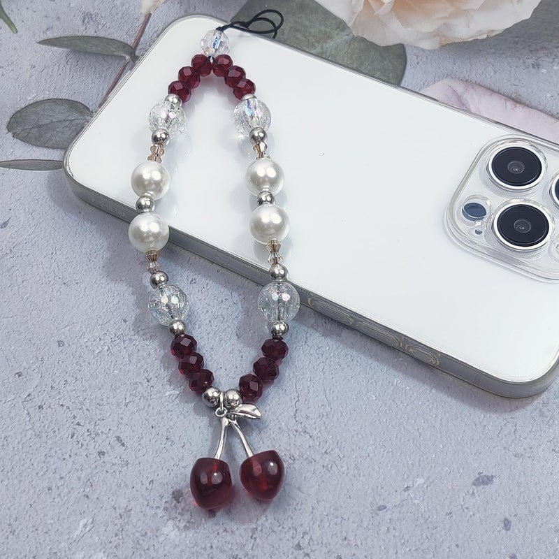cioatu Phone Charms Cute Cherry Butterfly Cell Phone Lanyard Strap Wrist Strap for Bag Airpods Camera Pendants Decor (Red Cherry 1) - Image 4