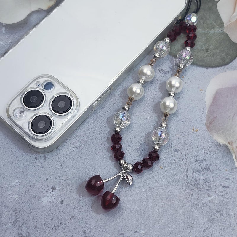 cioatu Phone Charms Cute Cherry Butterfly Cell Phone Lanyard Strap Wrist Strap for Bag Airpods Camera Pendants Decor (Red Cherry 1) - Image 5