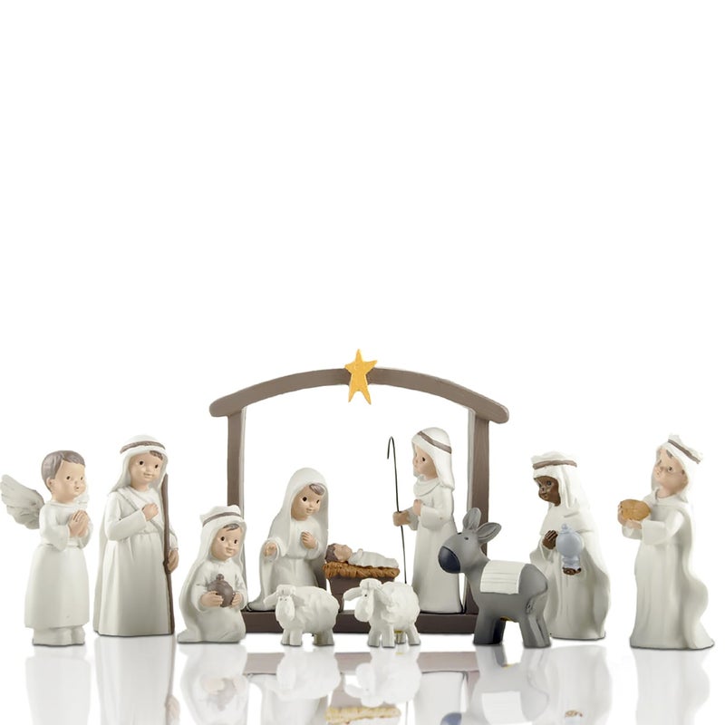 ENNAS Little People Nativity Set 12Piece Mini Christmas Nativity Scene Set Indoor Holiday Manger Figures for Tabletop Decor White Nativity Figurines
