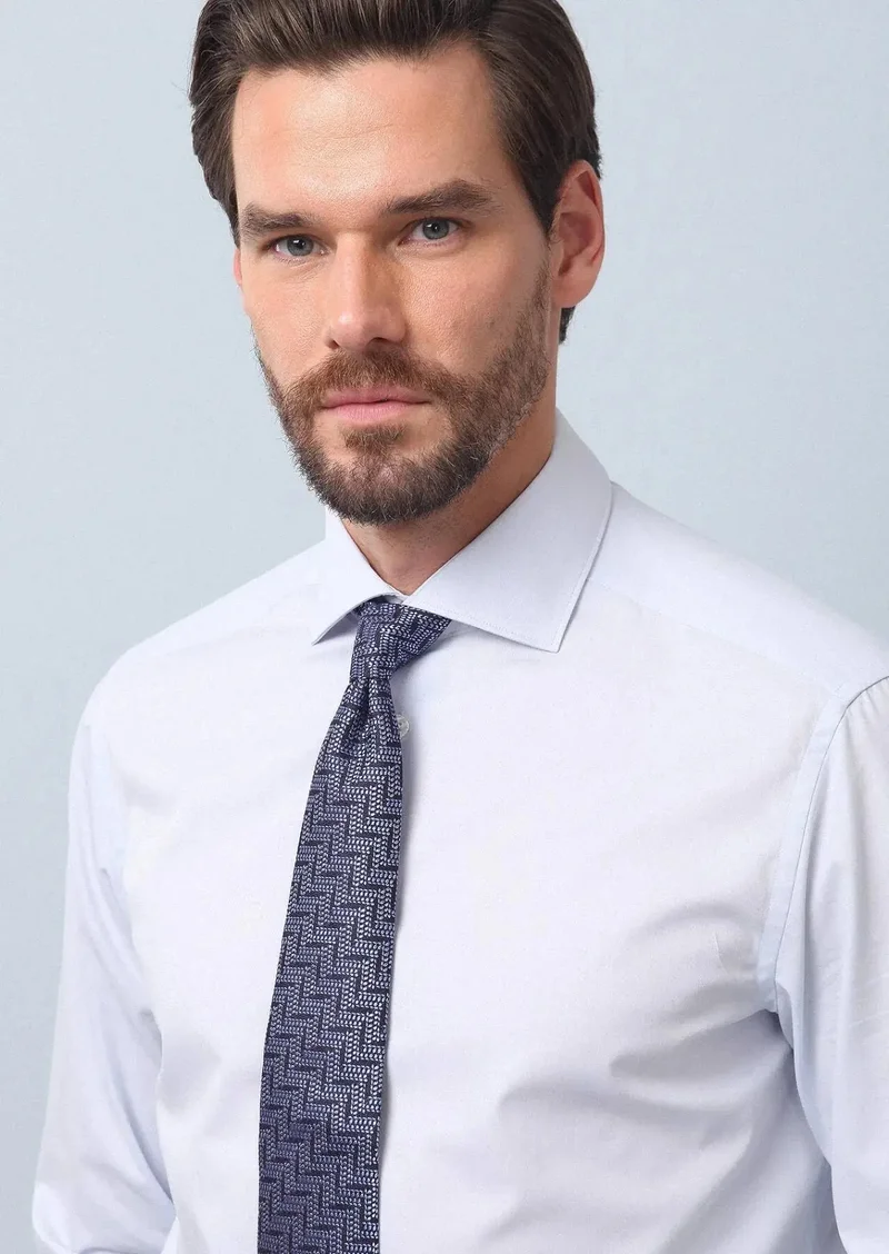 RAMSEY Light Blue Plain Regular Fit Weaving Classical Cotton Blended Shirt