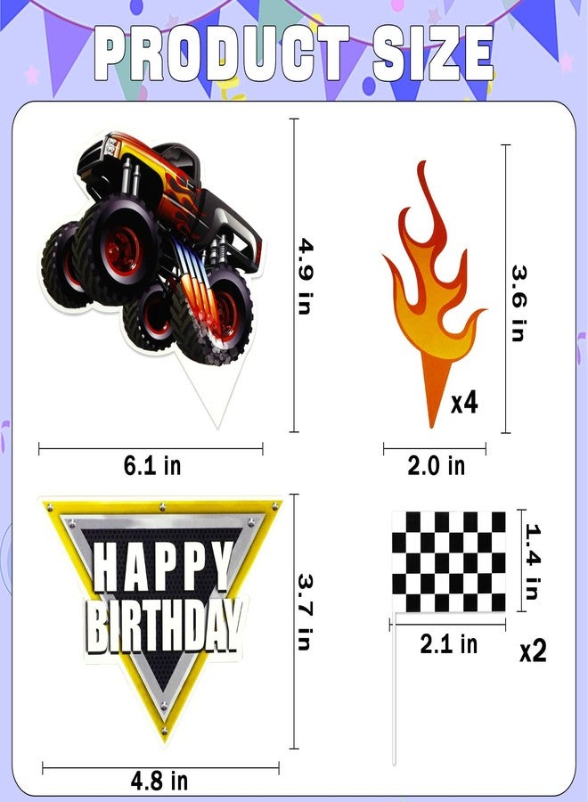 LEBERY Trucks Cake Topper Truck Cake Decorations Racing Car Checkered Flag Birthday Cake Cupcake Toppers For Kids Boys Truck Themed Racing Car Party Decorations Supplies - Image 4