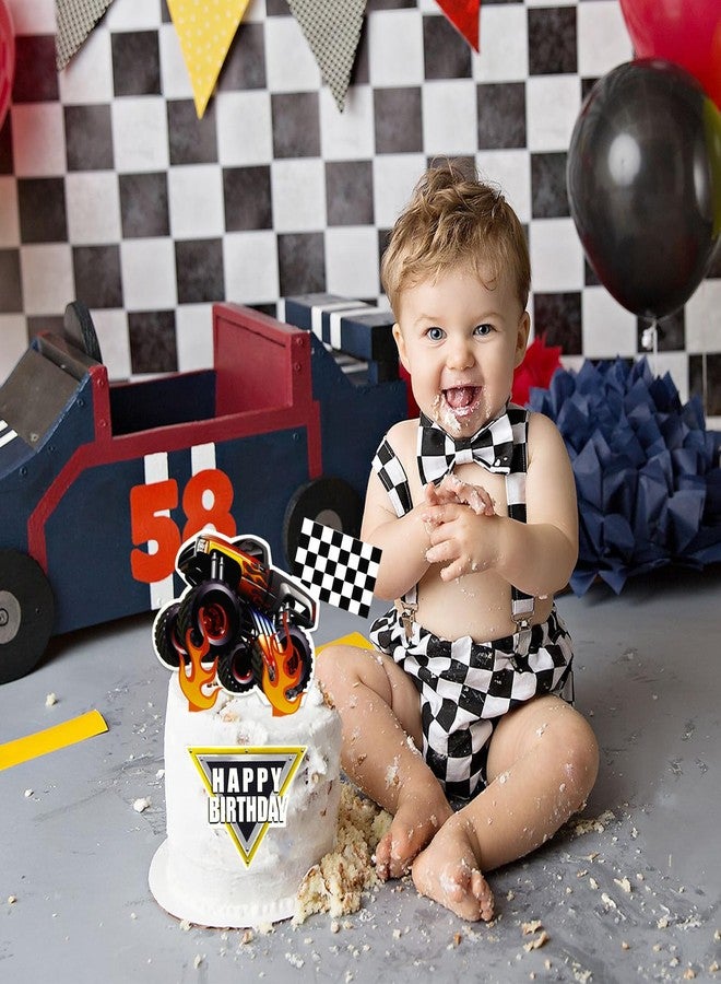 LEBERY Trucks Cake Topper Truck Cake Decorations Racing Car Checkered Flag Birthday Cake Cupcake Toppers For Kids Boys Truck Themed Racing Car Party Decorations Supplies - Image 2