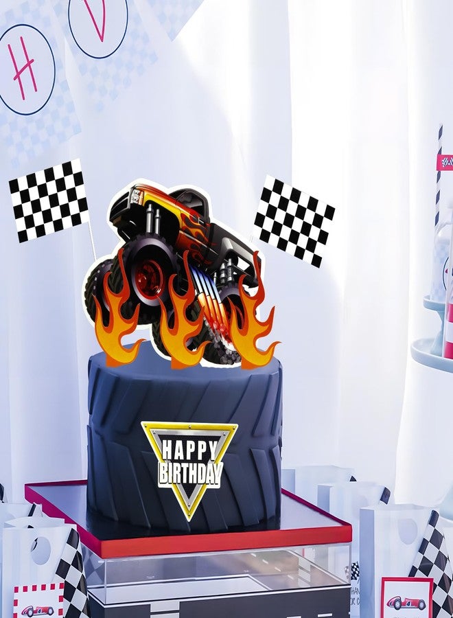 LEBERY Trucks Cake Topper Truck Cake Decorations Racing Car Checkered Flag Birthday Cake Cupcake Toppers For Kids Boys Truck Themed Racing Car Party Decorations Supplies - Image 3