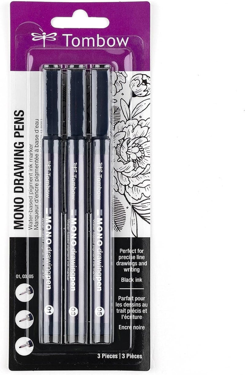 Tombow Tombow 66403 MONO Drawing Pen 3Pack Create Precise Detailed Drawings with Three Tip Sizes  01 03 and 05  - Image 1