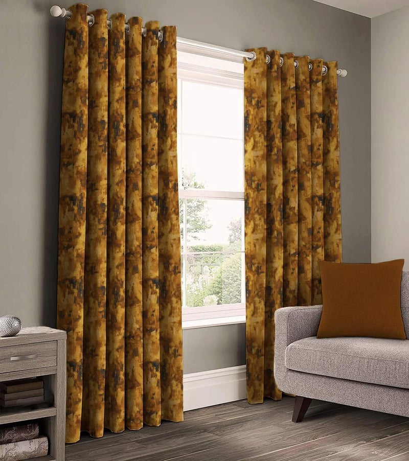 Casableu Eden Polyester Eyelets (Steel) Blackout Curtains with Tie Back, Bedroom Living Room (Pack of 2) (Rust, 7 feet) - Image 1