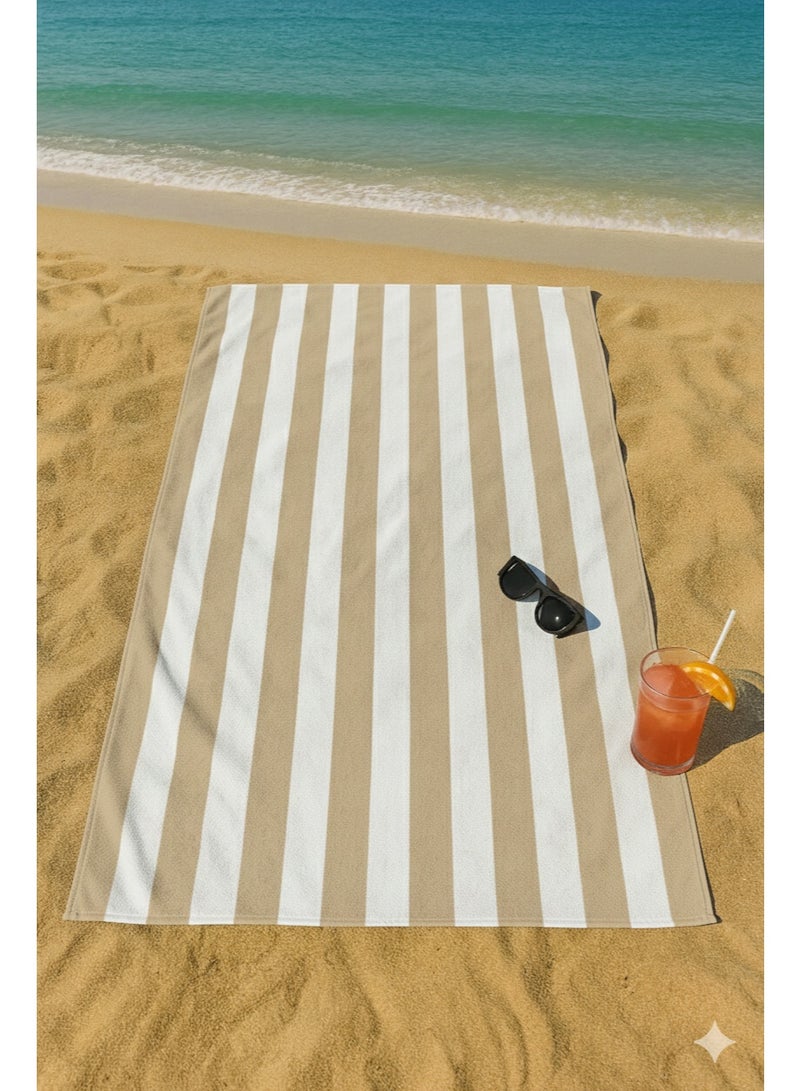فابينني منشفتا شاطئ فاخرتان كبيرتان الحجم، 90×180 سم، منشفة حمام فاخرة مخططة، منشفة سبا كبيرة الحجم، مقاومة للرمال، منشفة فندقية 5 نجوم، بيج - Image 2