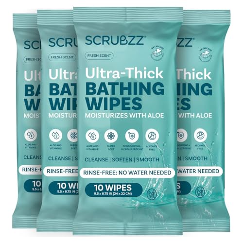 scrubzz Extra Large Bath Wipes for Adults Bathing No Rinse - 40 Ultra Thick Disposable Body Wipes for Men, Women & Elderly - Great for Gym, Camping, Post Surgery - Image 1