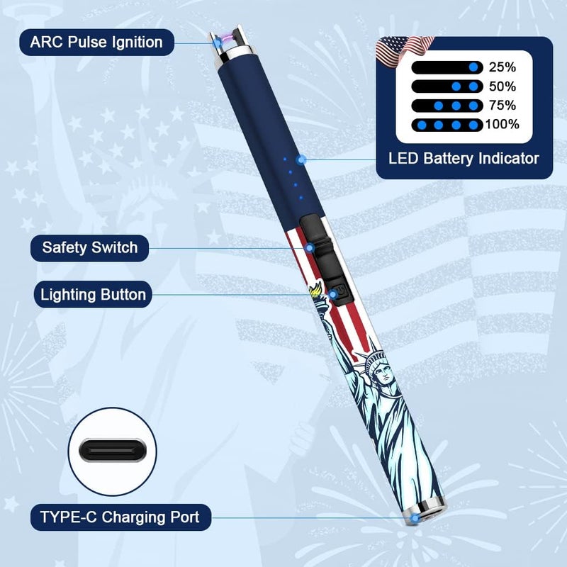 SUPRUS Electric Candle Lighter USB Type C Rechargeable Lighter with LED Battery Display and Safety Switch Windproof Best Souvenir for Independence Memorial and Veterans Day (Statue of Liberty) - Image 3