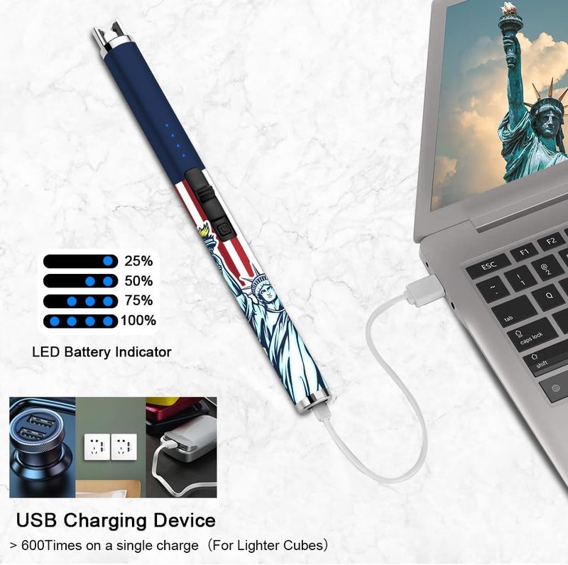 SUPRUS Electric Candle Lighter USB Type C Rechargeable Lighter with LED Battery Display and Safety Switch Windproof Best Souvenir for Independence Memorial and Veterans Day (Statue of Liberty) - Image 5