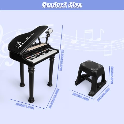 Love&Mini Piano Keyboard Toy for Kids - 31 Keys Toddlers Black Piano Toy with Microphone and Stool for Kids Age 3+ Years Old Girls Boys Birthday Gift - Image 4