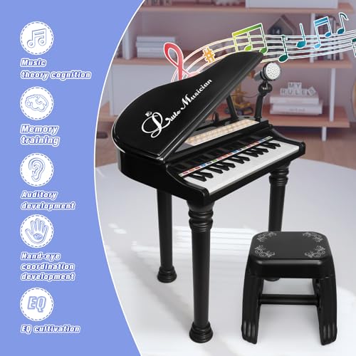 Love&Mini Piano Keyboard Toy for Kids - 31 Keys Toddlers Black Piano Toy with Microphone and Stool for Kids Age 3+ Years Old Girls Boys Birthday Gift - Image 2