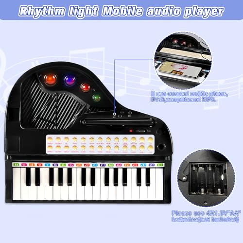 Love&Mini Piano Keyboard Toy for Kids - 31 Keys Toddlers Black Piano Toy with Microphone and Stool for Kids Age 3+ Years Old Girls Boys Birthday Gift - Image 5