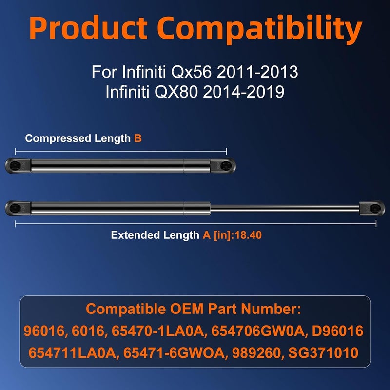 Euplokeer Qty (2) 654716GW0A Hood Strut Lift Support Compatible with Infiniti QX56 2011-2013, Bonnet Gas Shock Strut Fits for Infiniti QX80 2014-2019 Replace OE# 654701LA0A 654706GW0B - Image 2