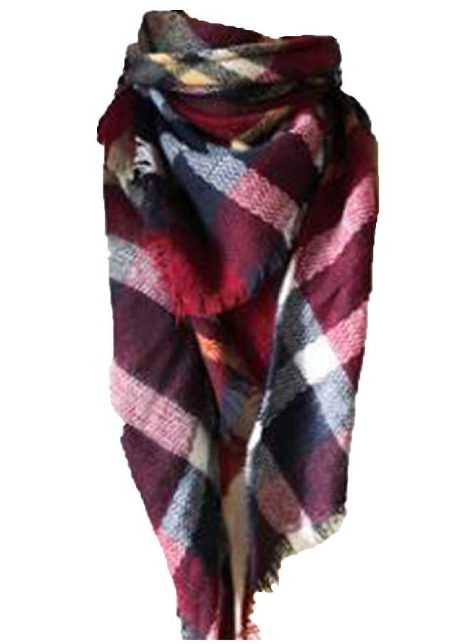 Wander Agio Wander Agio Womens Warm Scarf Triangle Shawls Large Scarves Stripe Plaid Fichu Big Wine Red 25  - Image 1