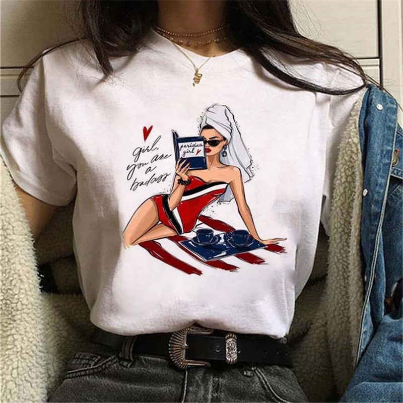 [Same day] cross-border supply of T-shirt printed T-shirt women's short-sleeved women's clothing - Image 1