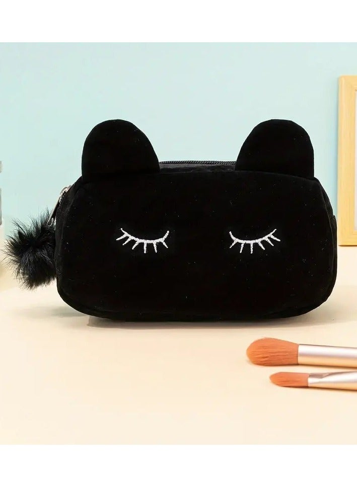 أوريتي حقيبة استحمام قطط كرتون رائعة-منظم مكياج مربع نمط الرموش للنساء-أسود - Image 1