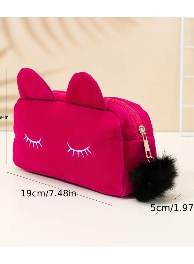 أوريتي حقيبة استحمام قطط كرتون رائعة-منظم مكياج مربع نمط الرموش للنساء-أسود - Image 4