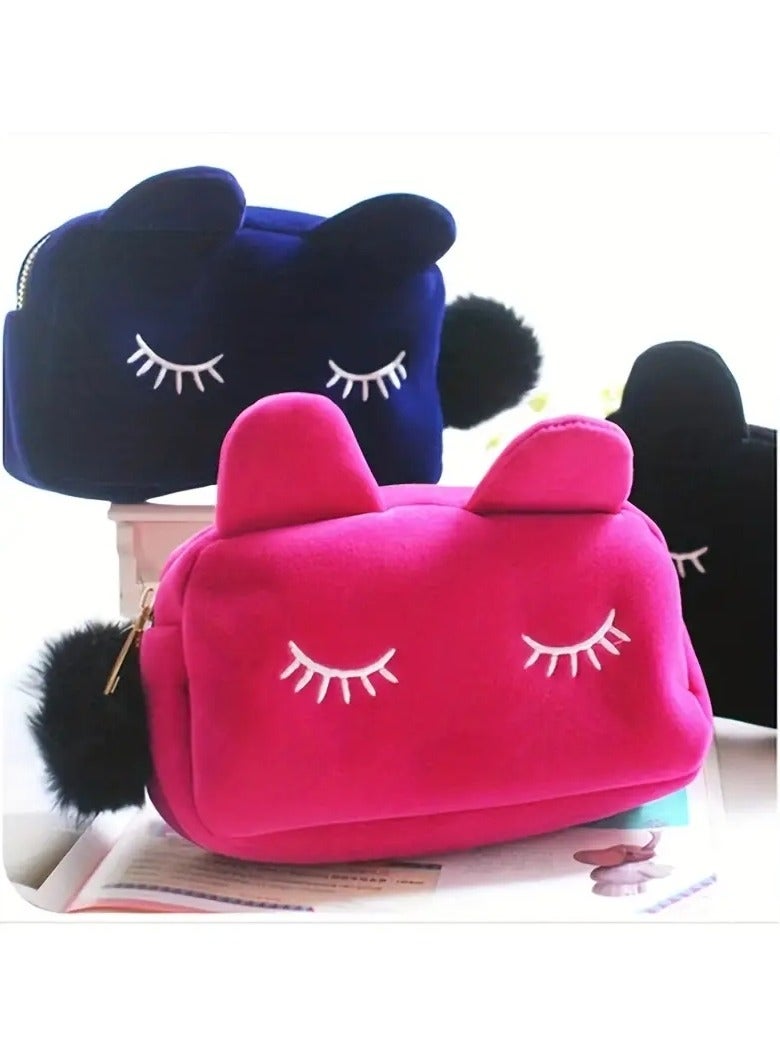 أوريتي حقيبة استحمام قطط كرتون رائعة-منظم مكياج مربع نمط الرموش للنساء-أسود - Image 5