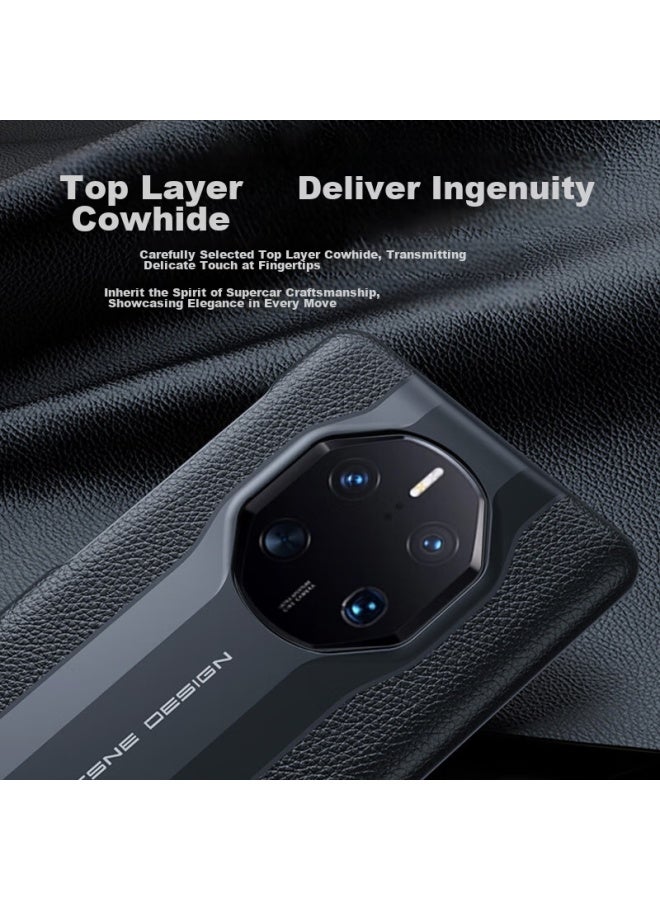Stryfer Porsche-style Case For Huawei Mate50rs, Porsche-style Case For Huawei Mate50, Porsche-style Collector's Edition Genuine Leather High-end Men's Full Protection Shockproof Leather Case - Elegant Black - Image 4