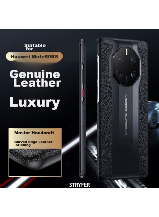 Stryfer Porsche-style Case For Huawei Mate50rs, Porsche-style Case For Huawei Mate50, Porsche-style Collector's Edition Genuine Leather High-end Men's Full Protection Shockproof Leather Case - Elegant Black - Image 1