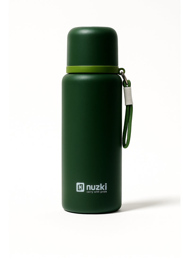 نوزكي قارورة مياه ستانلس ستيل  من Nuzki – معزولة مزدوجة للجفظ الحراري، تحفظ الحرارة والبرودة لساعات، غطاء كوب، مانعة للتسرب، آمنة وصحية، مناسبة للمدرسة والعمل والرياضة والسفر – لون أخضر - Image 3