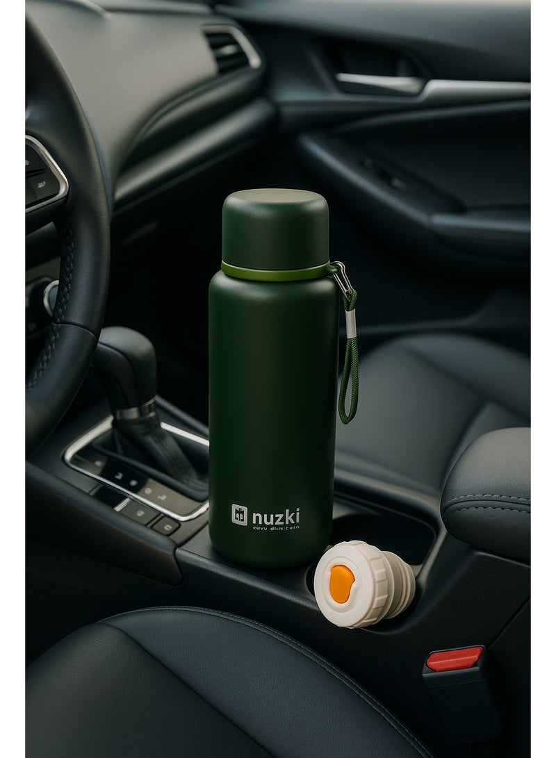 نوزكي قارورة مياه ستانلس ستيل  من Nuzki – معزولة مزدوجة للجفظ الحراري، تحفظ الحرارة والبرودة لساعات، غطاء كوب، مانعة للتسرب، آمنة وصحية، مناسبة للمدرسة والعمل والرياضة والسفر – لون أخضر - Image 4