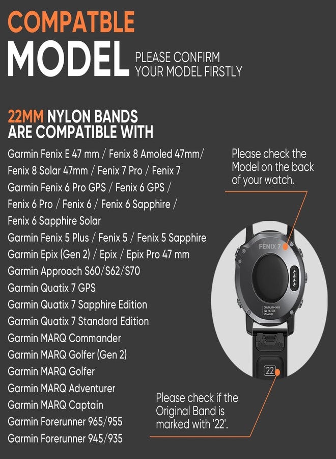 Suitisbest 22mm Quickfit Nylon Bands Compatible for Garmin Watch Band Fenix 5/Fenix 6/Fenix 7/Fenix 8 Fenix E 47mm/Fenix 5 Plus/Fenix 6 Pro/Fenix 7 Pro/Forerunner 935 - Image 4