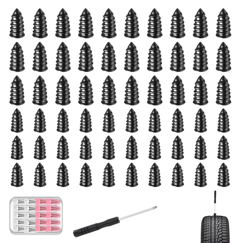 Creztail 61 Pcs Tire Repair Nail Set, Vacuum Tire Mending Nail & Screwdriver Tool, Self-Tapping Tire Screws with Rubber Seal, Tire Screw Plug Repair Kit for Car, Motorcycle, Jeep, Tire Puncture Repair - Image 1