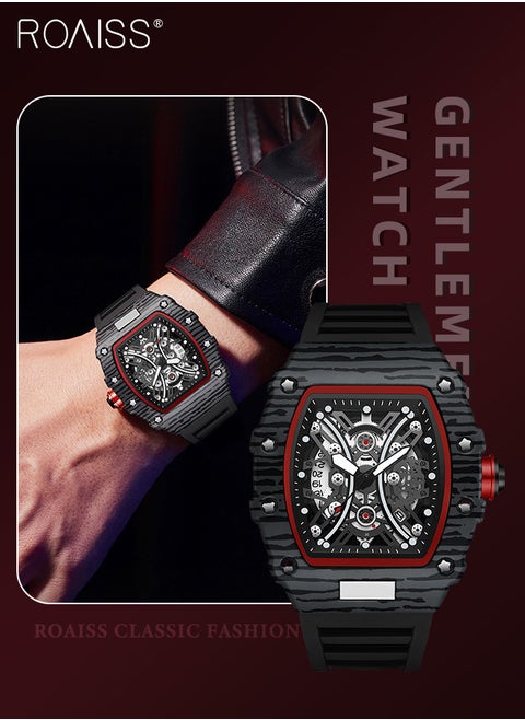 Men's Hollow Design Quartz Watch, Analog Display Barrel-shaped Dial with Calendar Display, Luminous Waterproof Fashion Wristwatch as Gift for Men