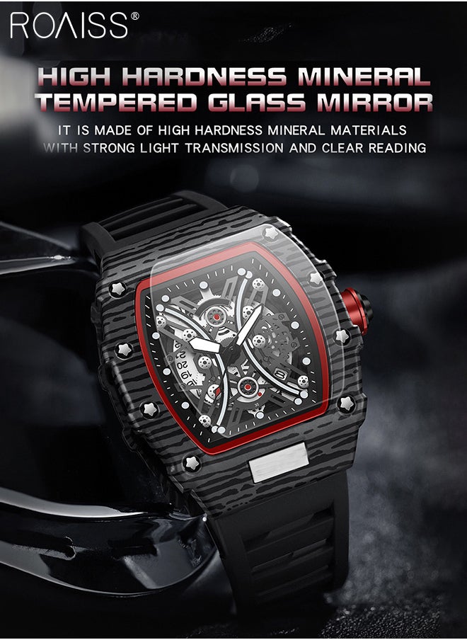 roaiss - Men's Hollow Design Quartz Watch, Analog Display Barrel-shaped Dial with Calendar Display, Luminous Waterproof Fashion Wristwatch as Gift for Men - Image 1