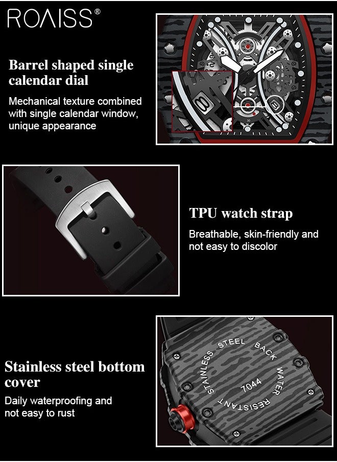 roaiss - Men's Hollow Design Quartz Watch, Analog Display Barrel-shaped Dial with Calendar Display, Luminous Waterproof Fashion Wristwatch as Gift for Men - Image 1