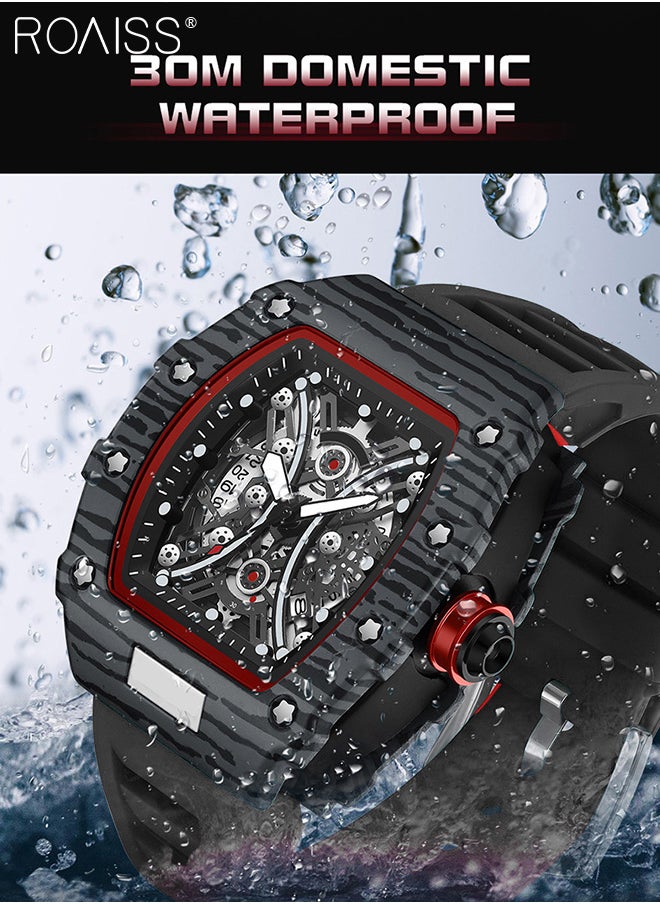 roaiss - Men's Hollow Design Quartz Watch, Analog Display Barrel-shaped Dial with Calendar Display, Luminous Waterproof Fashion Wristwatch as Gift for Men - Image 1