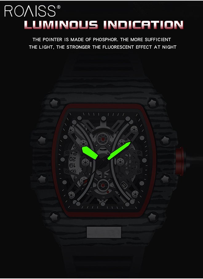 roaiss - Men's Hollow Design Quartz Watch, Analog Display Barrel-shaped Dial with Calendar Display, Luminous Waterproof Fashion Wristwatch as Gift for Men - Image 1