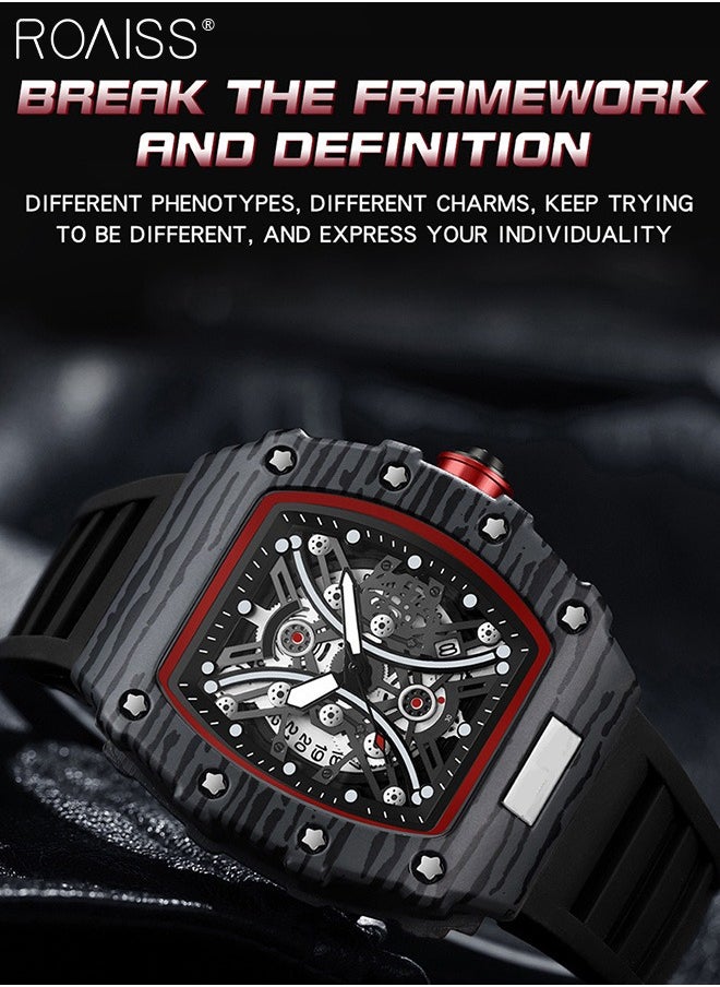 roaiss - Men's Hollow Design Quartz Watch, Analog Display Barrel-shaped Dial with Calendar Display, Luminous Waterproof Fashion Wristwatch as Gift for Men - Image 1