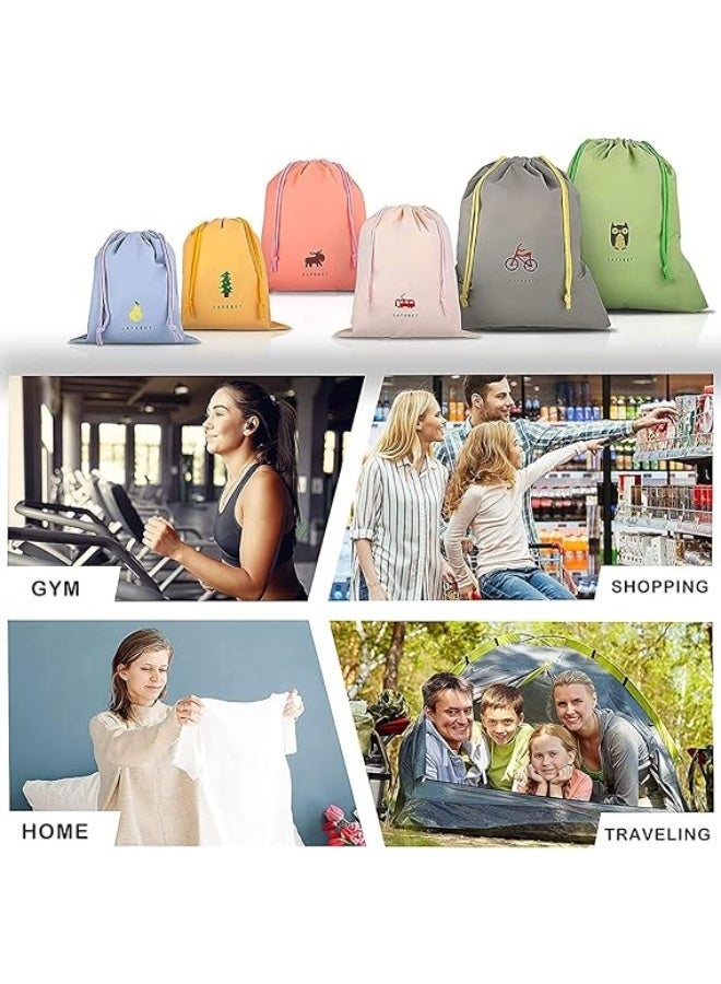 Bukela Waterproof Drawstring Bags, 6 Pack PE Gym Bags Small Medium Large Drawstring Bag for Sports Swim Travel Shoe Storage 6 Patterns 3 Sizes multi - Image 5