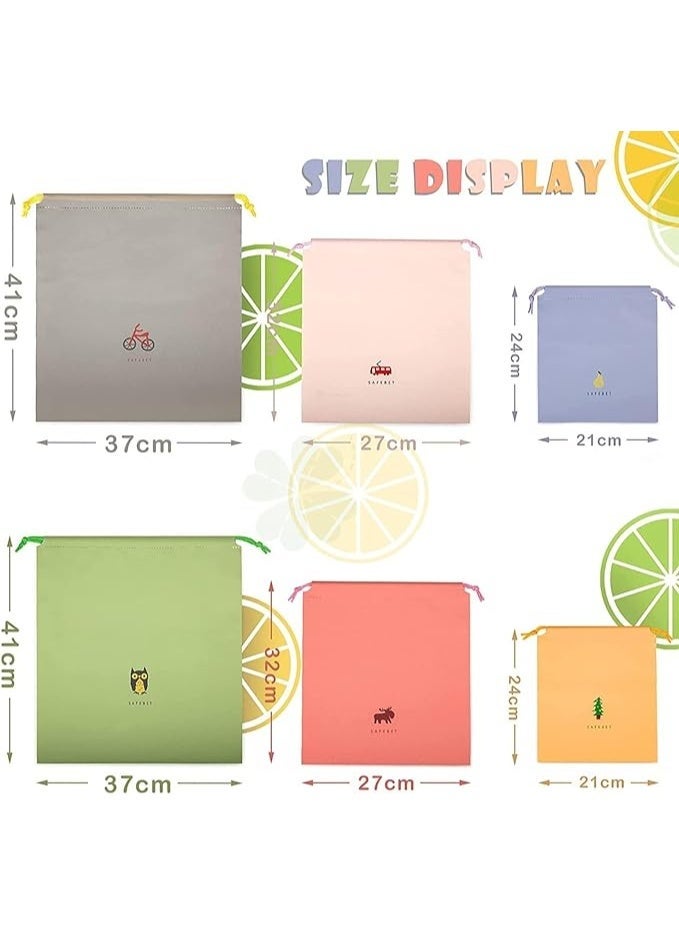 Bukela Waterproof Drawstring Bags, 6 Pack PE Gym Bags Small Medium Large Drawstring Bag for Sports Swim Travel Shoe Storage 6 Patterns 3 Sizes multi - Image 2