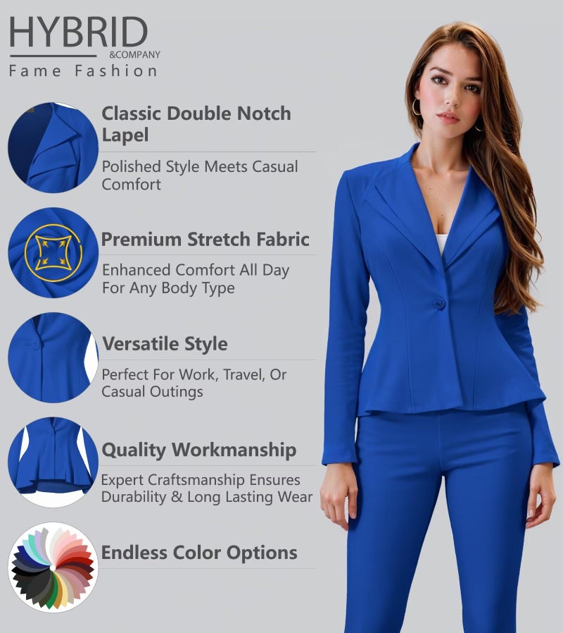 Hybrid & Company Women Double Notch Lapel Office Blazer JK43864 1073T Royal Medium - Image 2