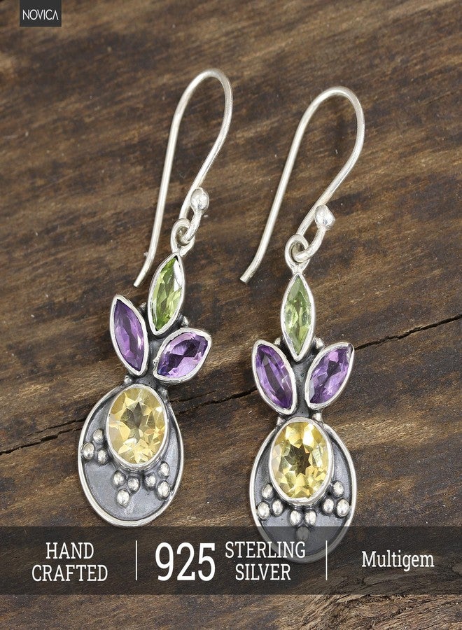 نوفيكا أقراط متدلية متعددة الأحجار الكريمة مصنوعة يدويًا من نوفيكا، عيار 3 قيراط من الفضة الإسترلينية الهندية، مرصعة بحجر السترين والجمشت والزبرجد [1.5 بوصة طول × 0.4 بوصة عرض × 0.1 بوصة عمق]، "لحن متلألئ" - Image 2